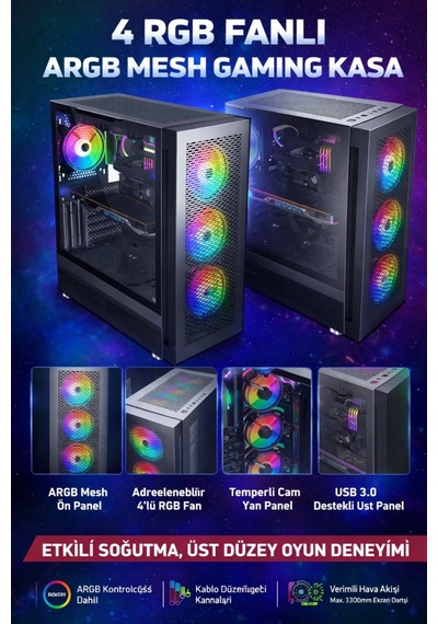 J-tech Critical i5-3470 16 GB 256 GB SSD 4 GB R7240 Dos Masaüstü Oyuncu Bilgisayarı
