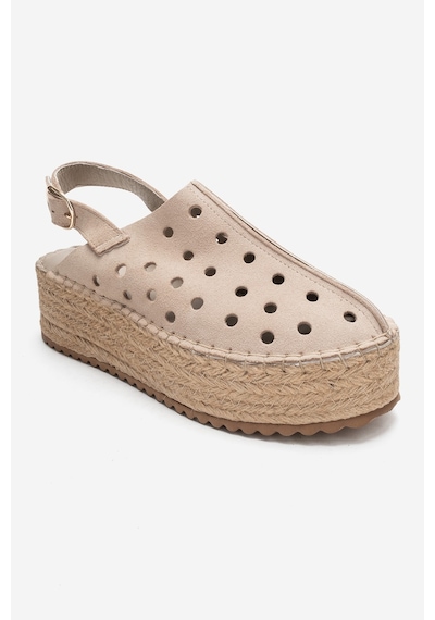Luvishoes Fraga Bej Süet Hakiki Deri Kadın Hasır Dolgu Taban Sandalet Bej
