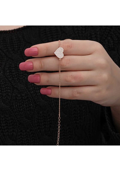 Mikudesign 925 Ayar Gümüş Rose Kalp Kadın Bileklik Çok Renkli