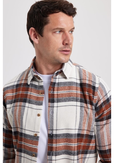 Tudors Erkek Slim Fit Dar Kesim Kareli Kışlık Oduncu Gömlek-42379 Ekru