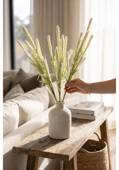 Yapay Çiçek Lateks Köpük Beyaz Lavanta Dalı 35cm Dekoratif Çiçek