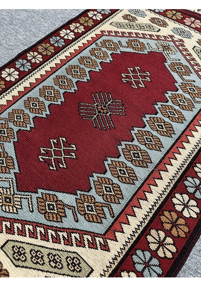 El Dokuma Yağcıbedir Halısı 72x115 Turkuaz Kök Boya Yün Halı Turkuaz