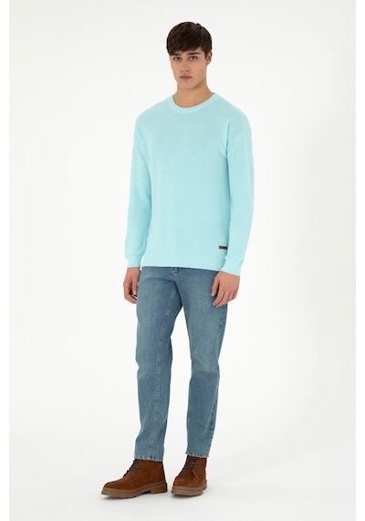 U.S. Polo Assn. Erkek Regular Fit Bisiklet Yaka Açık Mavi Melanj Basic Kazak 50298267-VR112