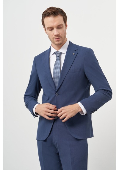 Morven Erkek İndigo Yün Slim Fit Mono Yaka Takım Elbise 25mc001022308 İndigo