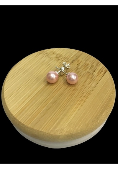Pembe İnci Küçük Top Gümüş Küpe 6 Mm