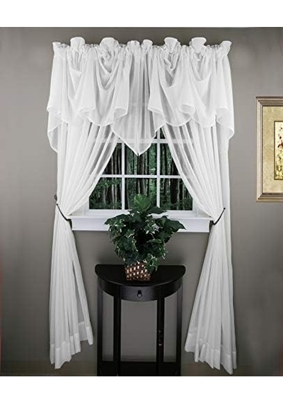 Swags Galore: Splendor Batiste, 254 Cm G X 73 Cm U, Sheer Festoon Valance Beyaz A Antrasit