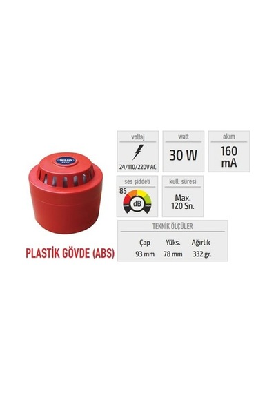 220v Plastik Alarm Korna