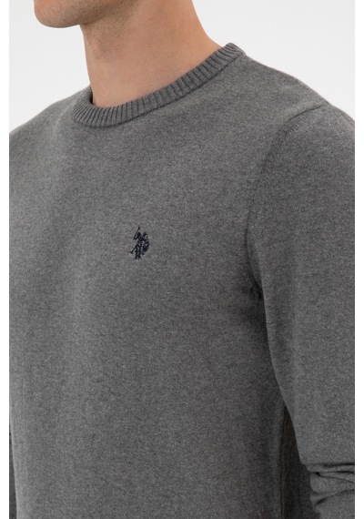U.S. Polo Assn. Erkek Slim Fit Bisiklet Yaka Gri Melanj Basic Kazak 50313713-VR086