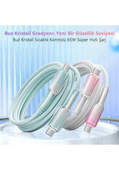 Siyah Nano Dokuma 65w Hızlı Şarj Kablosu 1 Metre Type C Bağlantı 100 Cm