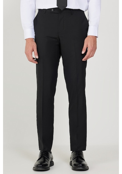 Ac&co Erkek Sıyah Yünlü Slim Fit Mono Yaka Kapak Cepli Takım Elbise Siyah