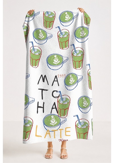 Matcha Latte Kahve Temalı Plaj Havlusu-modern Minimalist Yeşil Beyaz Hızlı Kuruyan Mikrofiber Havlu Yağmur Ada