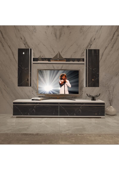Decoraktiv Eko 7 Mdf Std Tv Ünitesi Tv Sehpası Beyaz - Siyah Mermer