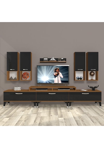 Decoraktiv Ekoflex 8da Mdf Silver Tv Ünitesi Tv Sehpası Ceviz - Siyah