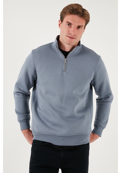 Buratti Pamuklu Regular Fit Yarım Fermuarlı Dik Yaka Erkek Sweat 59052592 Koyu Gri