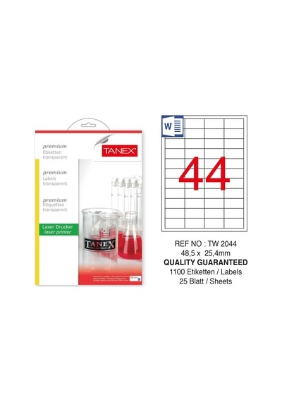 Tanex Tw-2044 48.5X25.4MM Şeffaf Laser Etiket 1100'lü