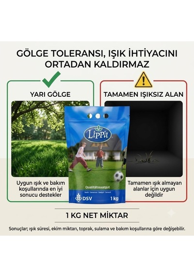 Lippa Pro Shadow 5s Gölge Alan Çim Tohumu, Ağaç Altı Ve Yarı Gölge İçin 5 Bileşenli Karışım, 1 Kg Diğer