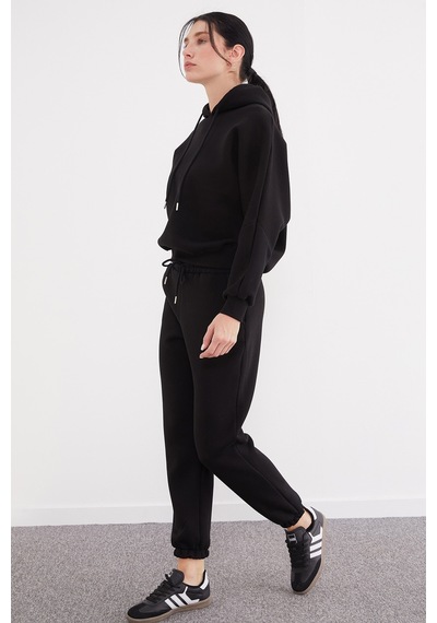 Fullamoda 3 İplik Basic Kapüşonlu Jogger Eşofman Takımı Siyah