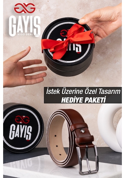 Gayış Hakiki Deri Kemer Erkek Takım Elbise Klasik 3.5 CM Çiftkat Kemer Kahverengi