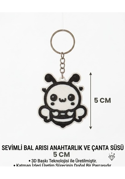Sevimli Bal Arısı Anahtarlık & Çanta Süsü Beyaz - Siyah