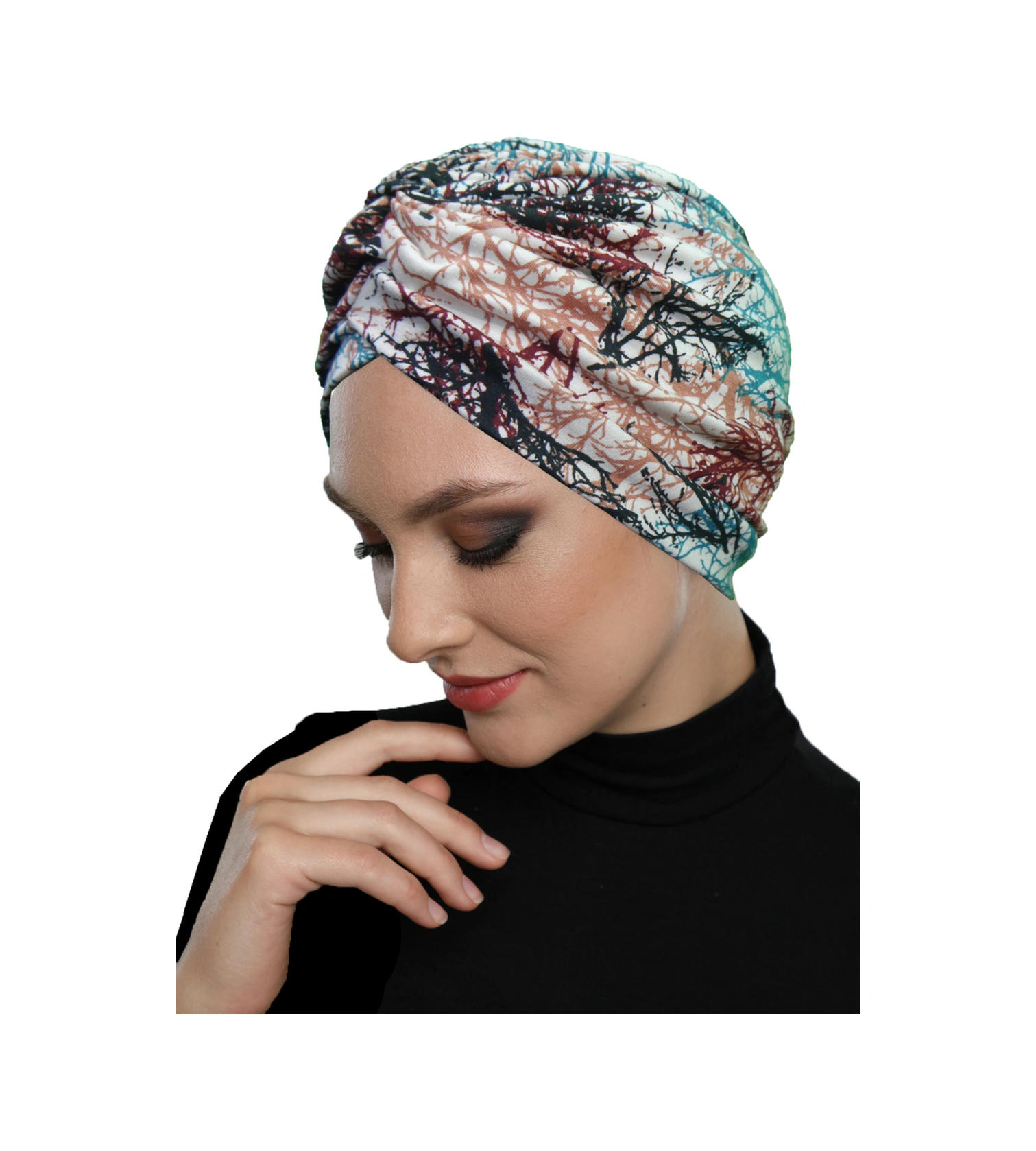 Elysianfidan Batikli Model Desenli Çapraz Ve Bant Detaylı Astarlı Hazır Türban Tesettür Havuz Bonesi Karışık Renk