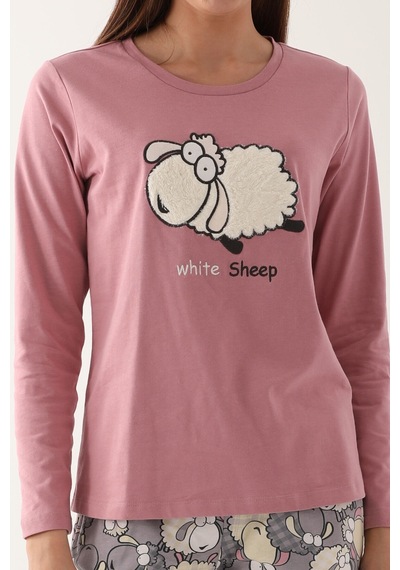 Arnetta White Sheep Pembe Kadın Uzun Kol Pijama Takım