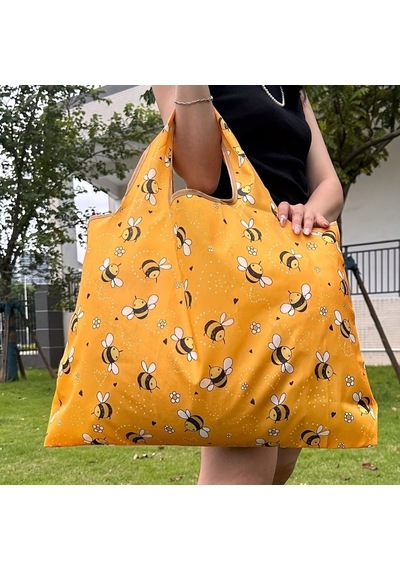 My Balli Store Büyük Boy Alışveriş Ve Pazar Çantası, Dayanıklı Polyester Omuz Tote Çanta Arı Baskılı