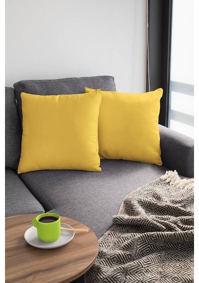 Sarı Düz Sade 2'li Set Çift Taraflı Kırlent Kılıfı 2krl016n11