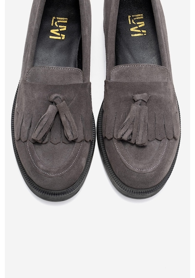 Luvishoes Luvi Shoes Milina Füme Süet Püsküllü Hakiki Deri Kadın Loafer Ayakkabı Füme