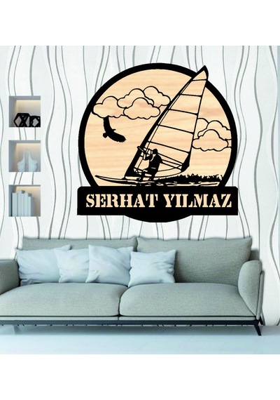 Yelkenli Rüzgar Sörfü Deniz Temalı Ahşap Duvar Tablo