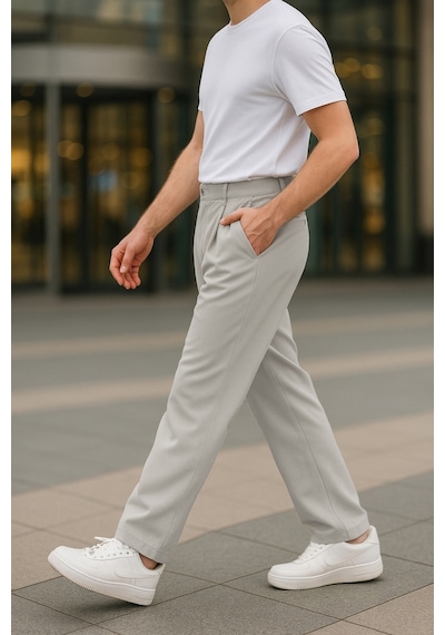 Cedy Denim Yüksek Kalite Erkek Yüksek Bel Pileli Baggy Chino Pantolon C358 Taş Rengi