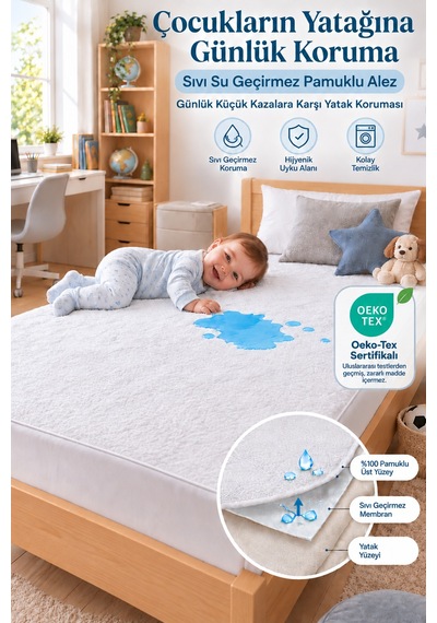 Sıvı Su Geçirmez %100 Pamuklu Alez Bebek Çocuk Yatak Koruyucu Park Beşik Kreş Anaokulu Alt Islatma 70x130