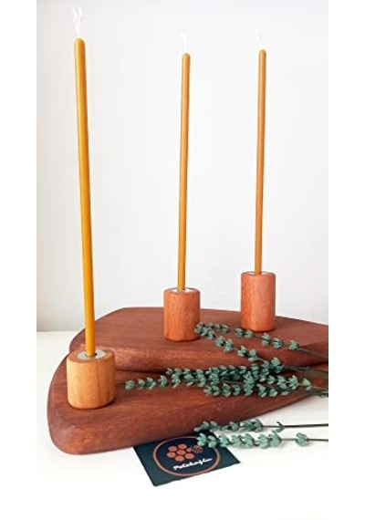 50 Adet Balmumu Mum Ve 3 Adet Özel Dizayn Ahşap Silindir Mumluk Dilek Mumu Doğal Petek Mum Beeswax Candle Sarı Çok Renkli