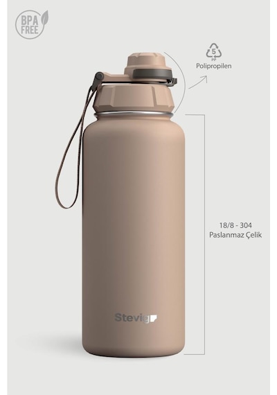 Stevig 1 Hand Leak-proof Sızdırmaz Çelik Termos 1000 Ml Lıght Brown St-217 Açık Kahverengi