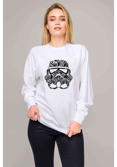 Storm Trooper Baskılı Beyaz Kadın Sweatshirt (528268652)