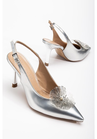 Dilimler Ayakkabı Kadın Abiye Stiletto Gümüş Rugan Metal Çiçek Aksesuarlı Galvaniz Ökçe Kaplamalı-3672 Gümüş Dilimler Ayakkabı Kadın Abiye Stiletto Gümüş Rugan Metal Çiçek Aksesuarlı Galvaniz Ökçe Kaplamalı-3672 Gümüş