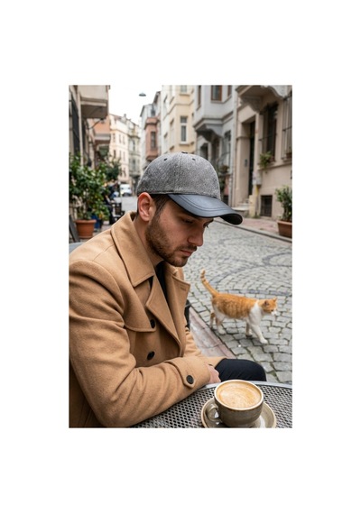 Emybox Deri Siperlikli Kaşe Kadife Şapka Unisex Kışlık - Ayarlanabilir Urban Stil Baseball Cap Gri