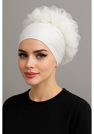 Aldaıyr Fırfır Bone Tesettür Bone Ekru
