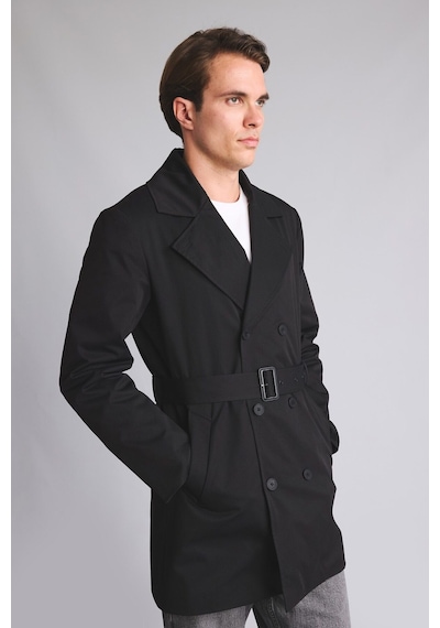 Defacto Slim Fit Astarlı Düğmeli Cepli Kemerli Mevsimlik Trençkot D5528ax26aubk27 Siyah-bk27