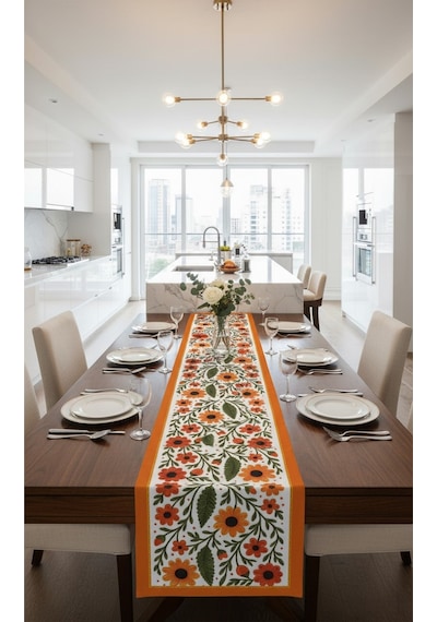 Kır Çiçekleri Model Runner Masa Örtüsü 40x140 Cm Turuncu