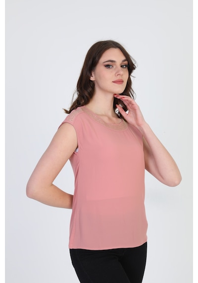 Ella Camelia Kadın Taş Detaylı Kolsuz Bluz 19E020 Pudra