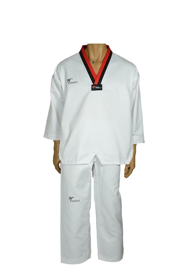 Haşado Wt Onaylı Şeritli Pum Yaka Fitilli Dobok Taekwondo Elbisesi Beyaz