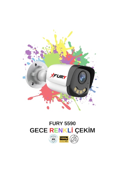 Fury 4 Kameralı 4 Warm Led Gece Renkli Görüş-cepten İzle-su Geçirmez Güvenlik Kamerası Seti 1tb