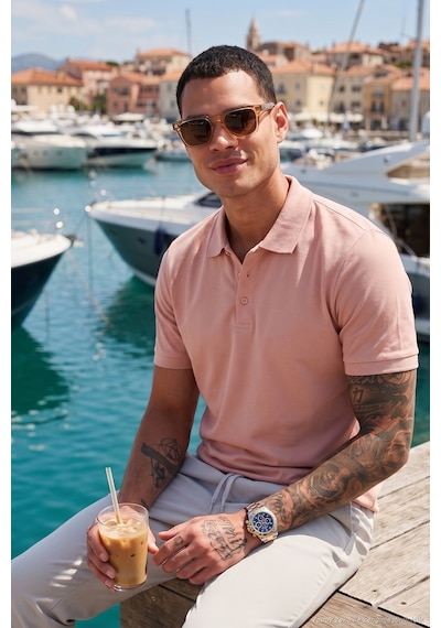 Buratti Pamuklu Regular Fit Düğmeli Erkek Polo Yaka T Shirt 5902127 Pudra