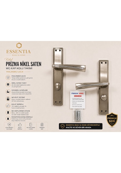 Nobel Prizma Nikel Saten Wc Kapı Kolu Takımı Ağır Gövde, Paslanmaz Çelik, Lüks Premium Seri Çoklu Renk