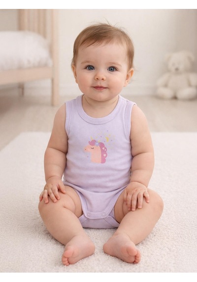 Civil Baby Unicorn Baskılı 0-3 Yaş Çıtçıtlı Badi - Lila