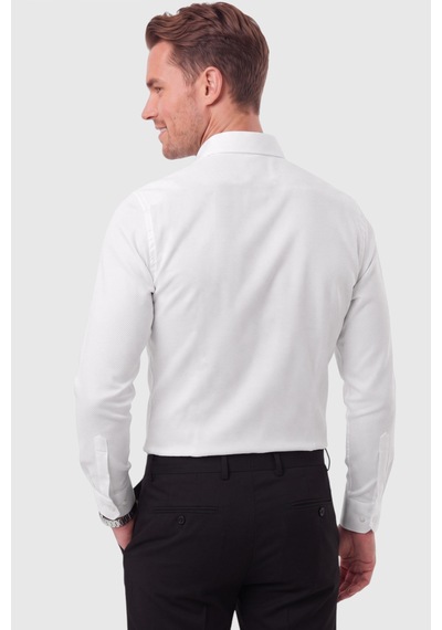 Rizzup Erkek %97 Pamuk Slim Fit Dar Kesim Petek Dokulu Likralı Örme Beyaz Gömlek 2600707