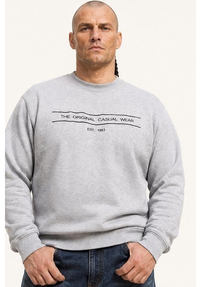 Starbattal Erkek Büyük Beden Sıfır Yaka 3ip Sweat Original 24203 Grı Melanj-2857 Gri Melanj