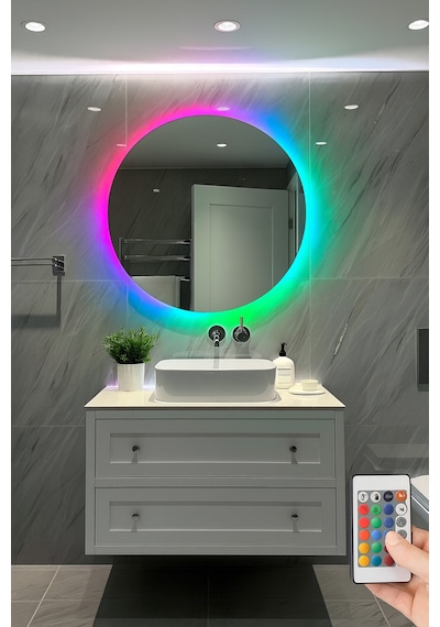 Digital Hayat Rgb Led Işıklı Yuvarlak Ayna Dekoratif Banyo Makyaj Aynası Sınırsız Renk Çok Renkli