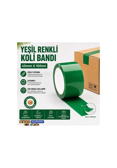 Renkli Yeşil Koli Bandı 45x100 Metre 6 Adet Bant Marketim