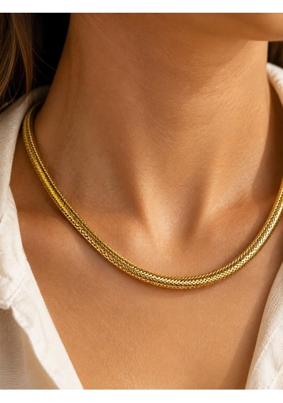 Cm Jewelry Gold Çelik Kalın Yılan Zincir Kolye Altın